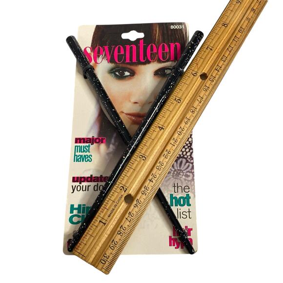 Vintage 90s Seventeen Hair Sticks Black Sparkle Glitter Buns and Updos #80031 - Picture 10 of 11